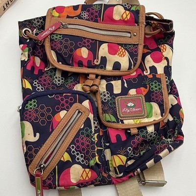 Lily Bloom Elephant Print Mini Backpack Recycled Polyester Multi-Color Navy Bag