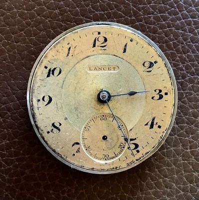 VINTAGE 39MM (12s?) SWISS LANCET POCKET WATCH MOVEMENT, parts