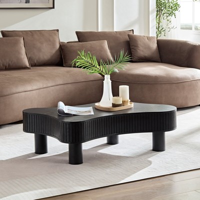 Handcrafted Wooden Coffee Table Irregular Shape with Sturdy Base