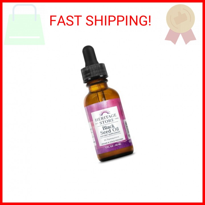 HERITAGE STORE Black Seed Oil w/ 3% Thymoquinone, Omega 6 9 - Nigella Sativa Liq