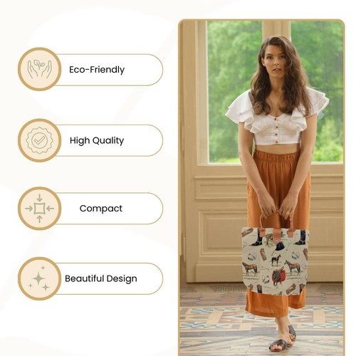 Tapestry Folding Reusable Shopping Bag in Horse Design - Picture 5 of 5