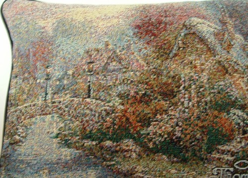 Thomas Kinkade-Lamppost Bridge English Homes w/ Stone Bridge Tapestry Pillow New - Picture 9 of 10