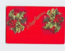 Postcard A Merry Christmas with Hollies Christmas Embossed Art Print