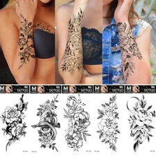 Sexy Temporary Tattoo Sticker Black Flower Waterproof Body Art Waist Women ⊥