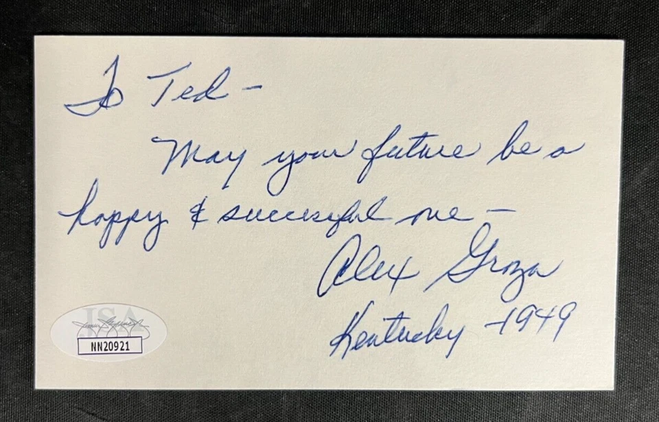 Alex Groza Signed 3x5 Index Card JSA Certified AUTO NCAA signed "Kentucky 1949" - Image 2 of 4
