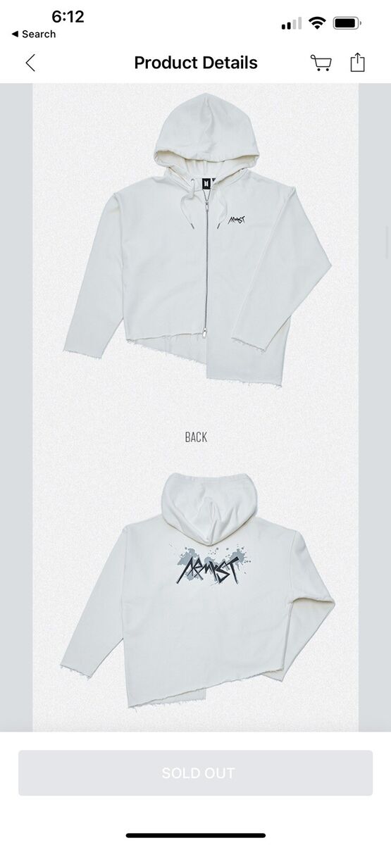 JUNGKOOK ARTIST MADE ARMYST ZIP UP HOODIE WHITE UNISEX MEDIUM