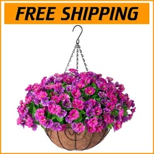 Vibrant Silk Morning Glory and Petunia Hanging Arrangement for Year-Round Beauty