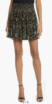 NWT Ba&sh Moodie Pleated Floral-print Georgette Mini Skirt In Black Size 0