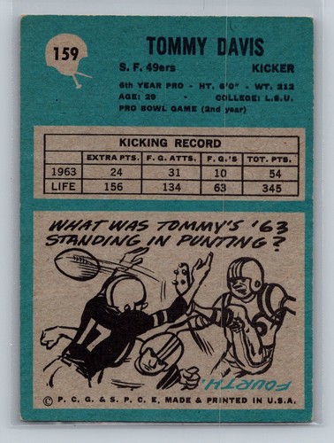 1964 Philadelphia Tommy Davis #159 - San Francisco 49ers - Picture 2 of 2
