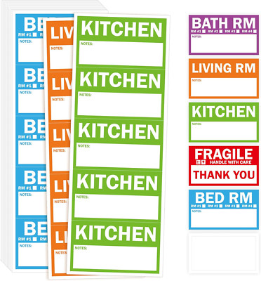 300PCS Home Moving Labels, 5 Color Coding Labels Packing Box Stickers with 50 Fr
