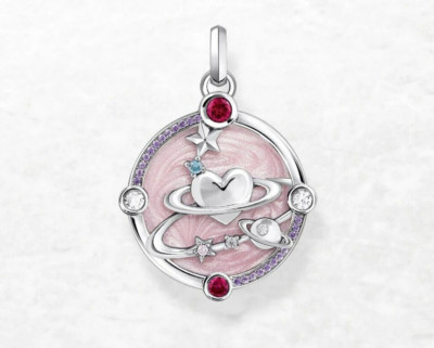 Star Moon Love Planets Universe Pendant 925 Sterling Silver Charm YG