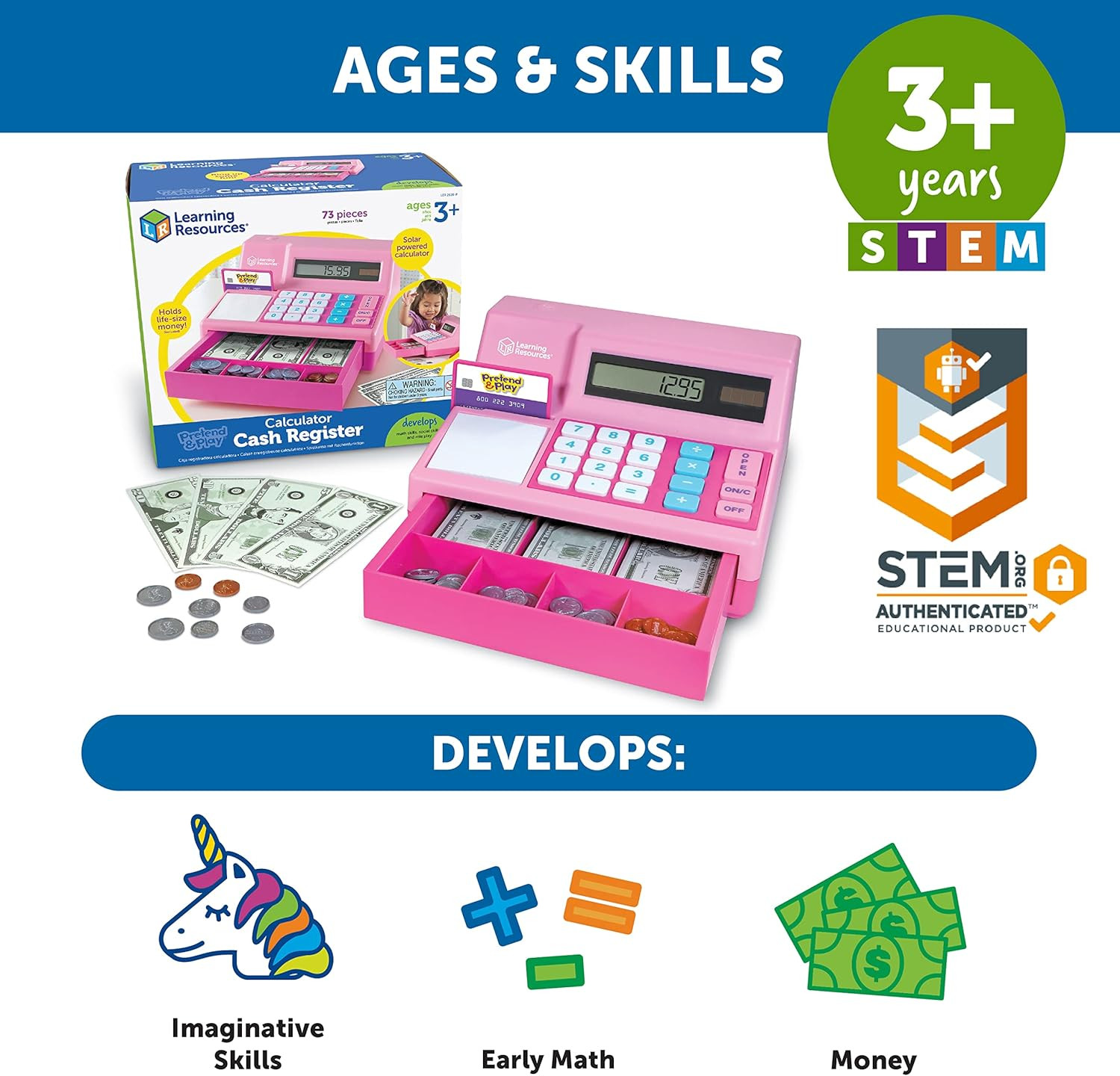 как выглядит Pretend Play Calculator Cash Register Pink - 73 Pieces, Ages 3 , Cash Register фото