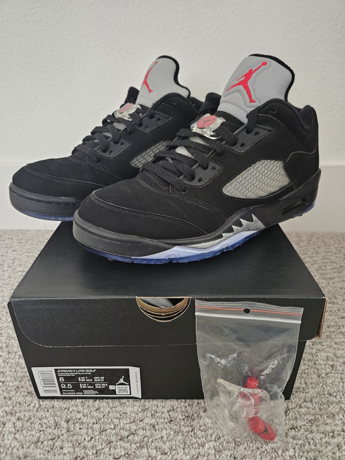 Nike Jordan V Low GOLF Shoes Black/Fire RedMetallic Silver Size 8M