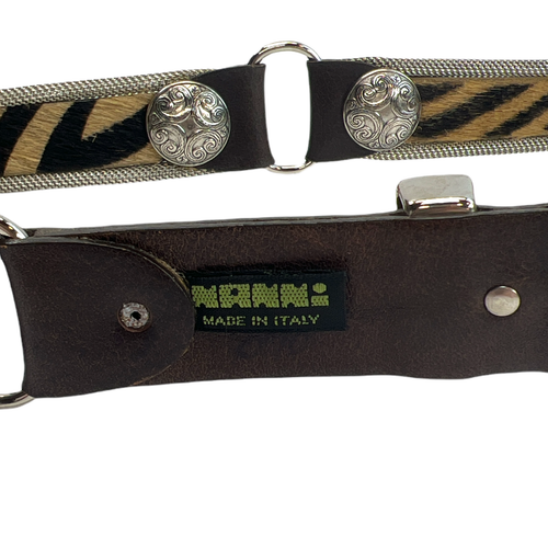Nanni Italy Leather Animal Print Calf Hair Belt 42 inches Brown Silver Buckle - Picture 5 of 7
