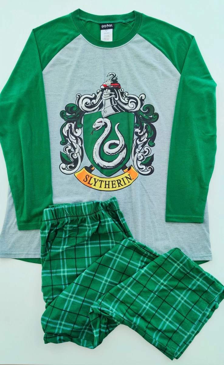 Harry Potter Slytherin Mens XL Pajama PJ Set Raglan Shirt Plaid Pants  Quidditch