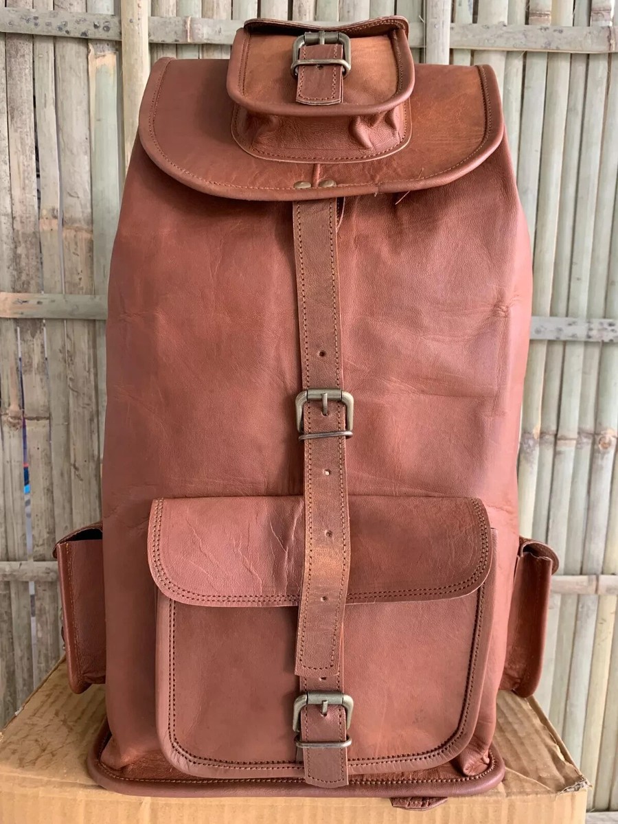 brown leather anti-theft backpack Bag Antitheft Leather Backpack Rucksack Laptop Genuine Travel Vintage Brown  Men