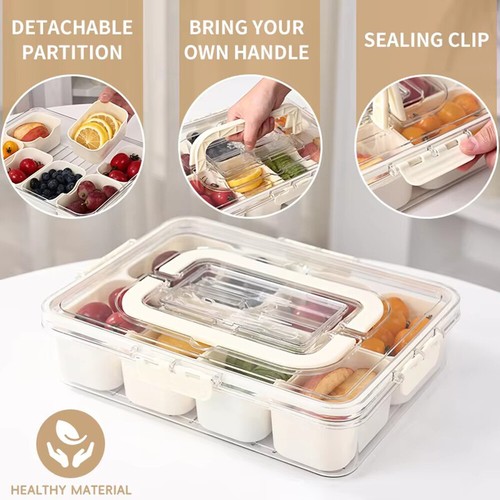 Divided Serving Tray with Sealing Lid wi/Handle 8 Compartment Snack Serving Tray - Picture 3 of 20