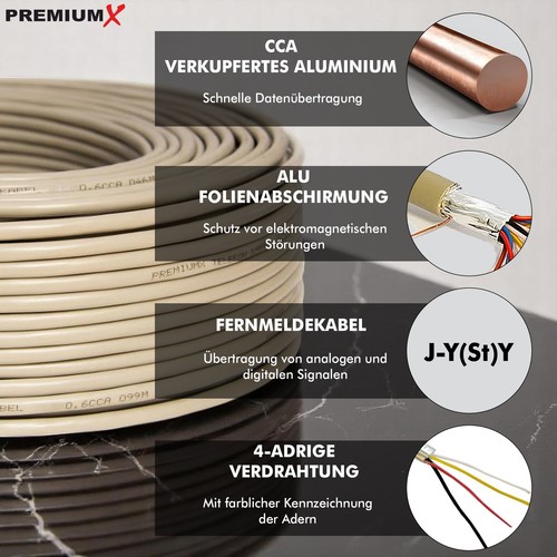 Kabel telefoniczny PremiumX 100m 2x2x0,6mm J-Y(ST)Y linia telefoniczna 4-żyłowa - Zdjęcie 2 z 6