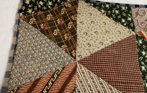 Vintage Antique Patchwork Quilt Table Topper, Triangles, Early Calico Prints - Picture 3 of 12