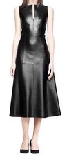 Women's Black Genuine Soft Lambskin Leather Designer Party Dress Handmade Stylis