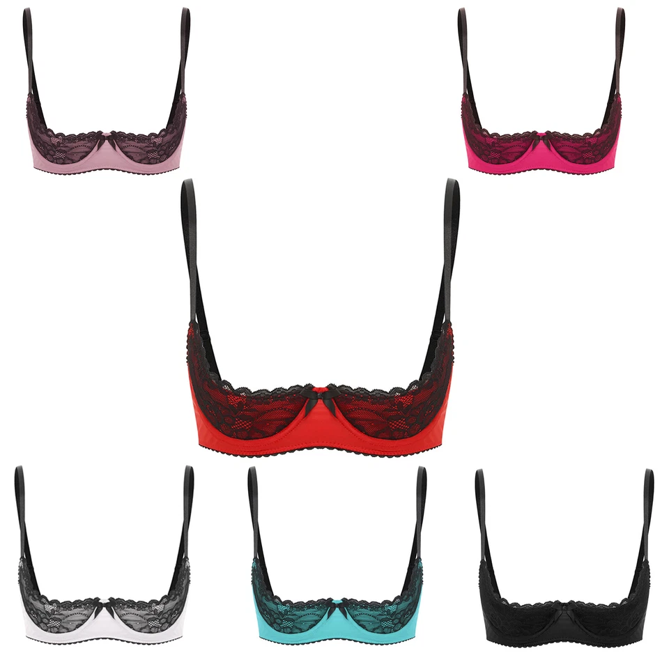 Women's Lace Underwire Half Cup Lace Push Up Balconette Bra Shelf Bras Lingerie - Image 4 of 4
