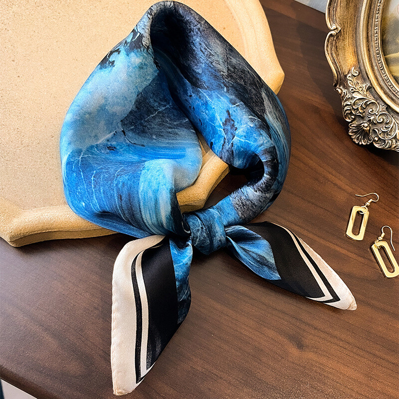 100% Mulberry Silk Scarf Square Headband Necktie Hair Accessory 53cm Floral Print  