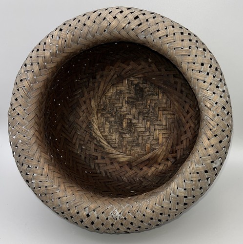 Antigua cesta japonesa Ikebana doble pared bambú años 20 23 cm ancho - Imagen 3 de 14