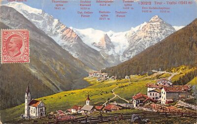 A066 Italy 1920 Tirol Trafoi Mountain Peaks Map village vintage postcard