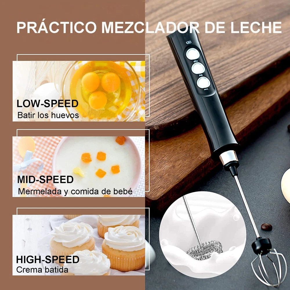 Milk Frother Handheld USB Rechargeable Electric Foam Maker with 3 Heads 3 Adj...