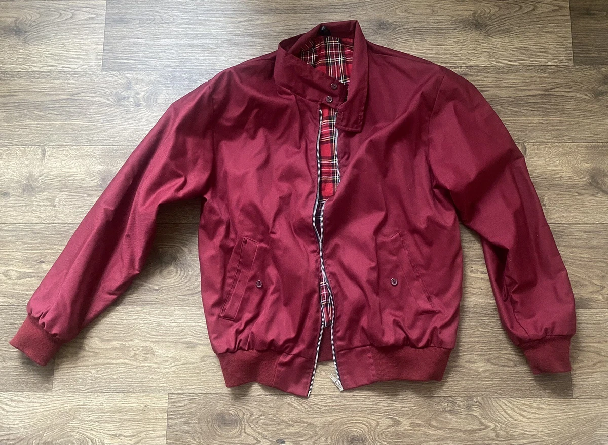 Burgundy Red Harrington Jacket Size L Unisex Tartan Lining eBay