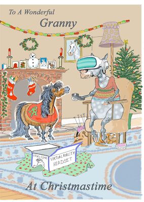 Weihnachtskarte - Oma - Virtual Reality Headset - Shetland Pony - Geschenk Neid 
