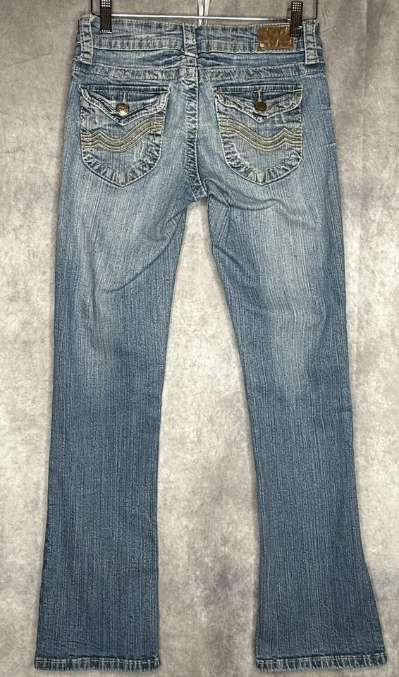 VINTAGE Soul Underground Women's Juniors Size 7 Jeans Low Rise Flare Blue Denim - Image 2 of 4