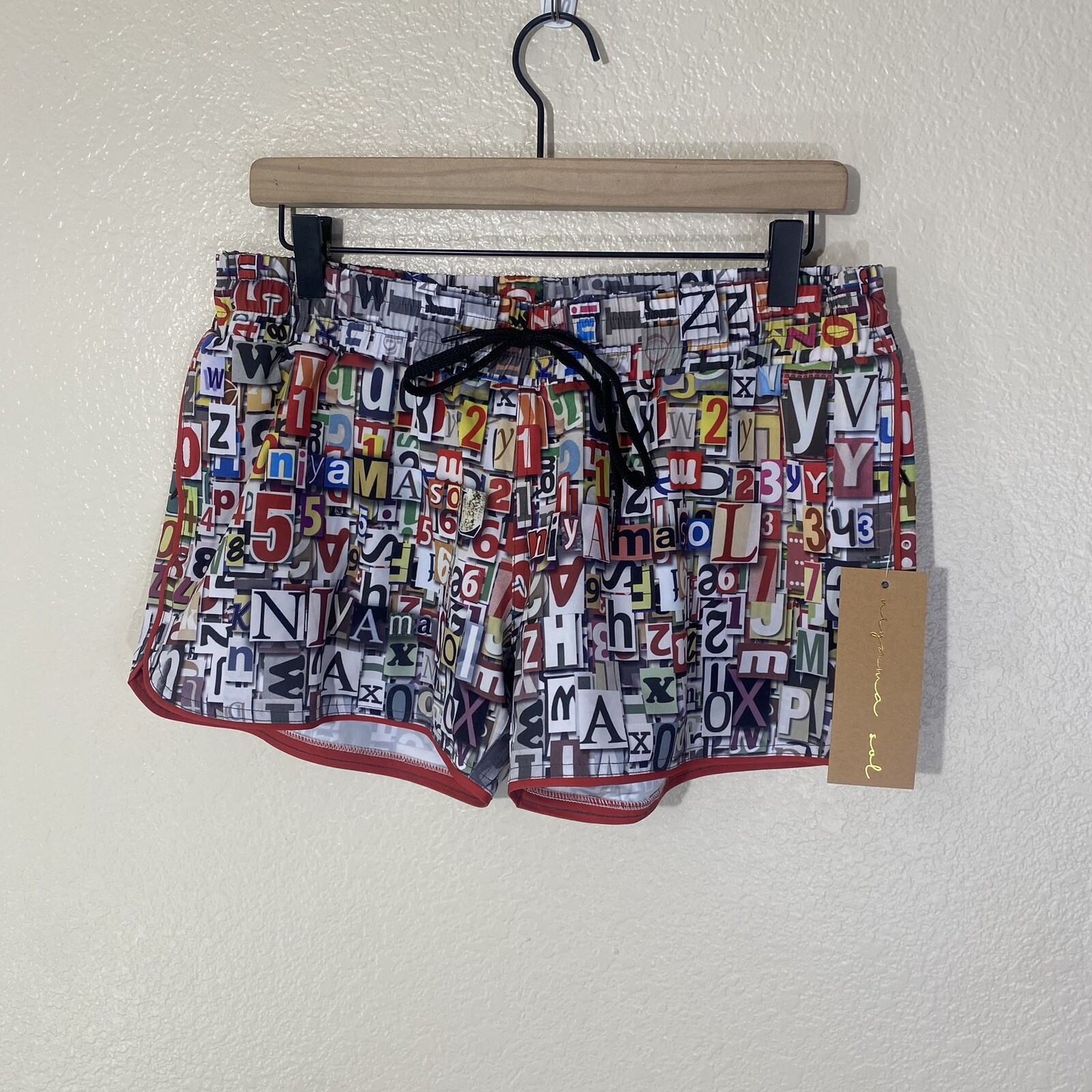 SAOLA Pantaloncini sportivi Niyama Sol nuovi con etichette yoga allenamento coulisse stampa anonima colorata L