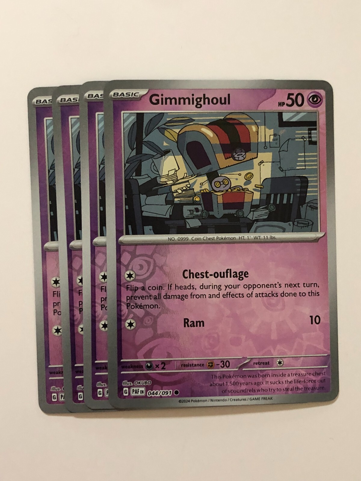 Pokemon Card Paldean Fates 4x Playset Reverse Holographic Gimmighoul 044/091 NM
