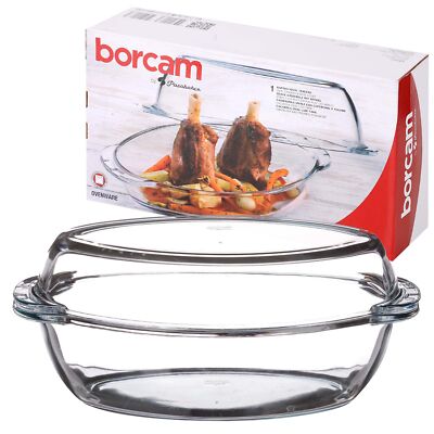 2,5L Pasabahce große ovale Auflaufform Glas Backform Ofengeschirr mit Deckel