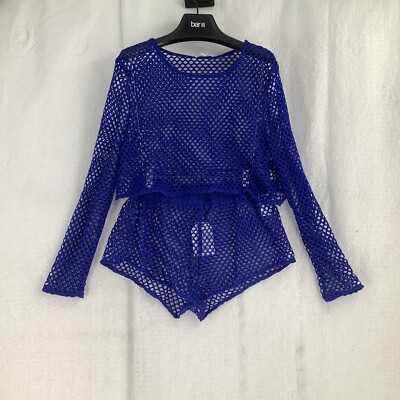 Bloom + Pop women's neon Blue mesh 2 piece cover up beach set size S / M