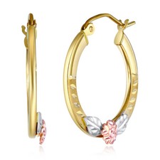 Wellingsale 14k Tri Color Gold Diamond Cut Flower Hoop Earrings 19mm Diameter 