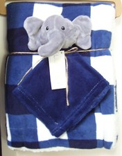 Boys Lila Jack 2 Pc Blue White Plaid Baby Elephant Security Blanket