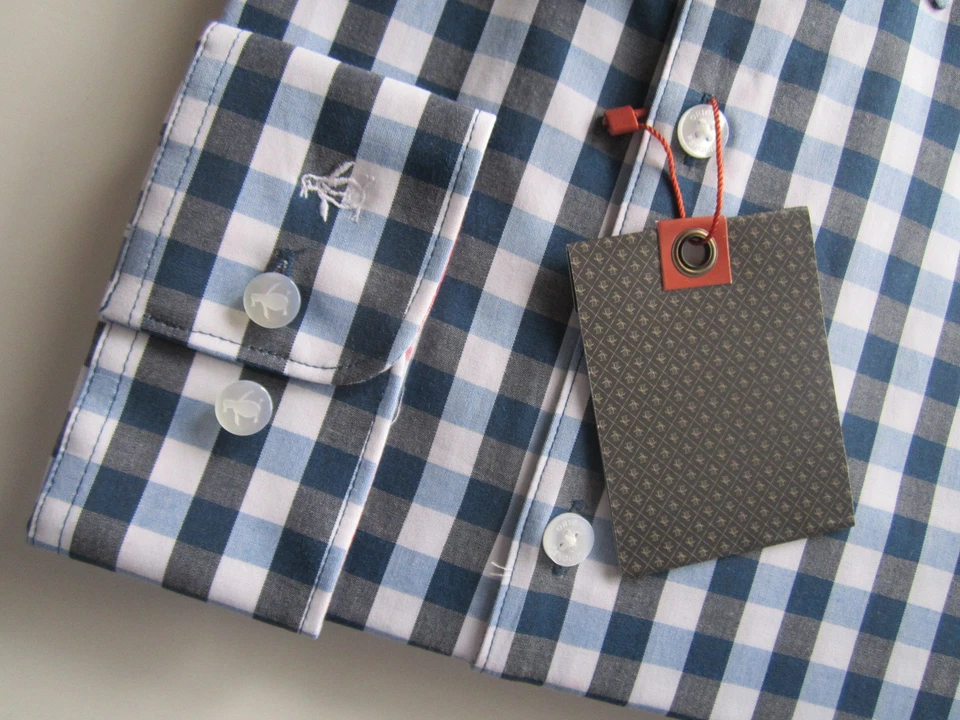NUEVO PENGUIN MUNSINGWEAR AZUL MARINO cuadros HOMBRE CAMISA DE VESTIR 17 LS 32/33 corte ajustado Foto 4 de 4