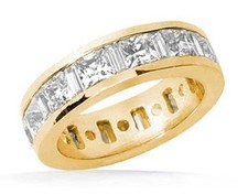 Princess  Baguette cut Diamond Ring 14k Yellow Gold Eternity Band G VS 2.40 tcw