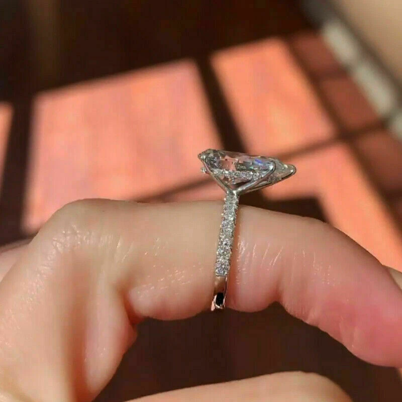 4ct Pear Cut Lab Created Diamond Engagement Ring 14K White Gold Finish - Image 2 of 4