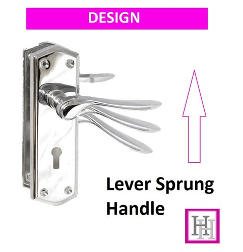 DOOR HANDLES Polished Chrome Lever Lock Stellar Interior Handle On Backplate - Picture 4 of 11