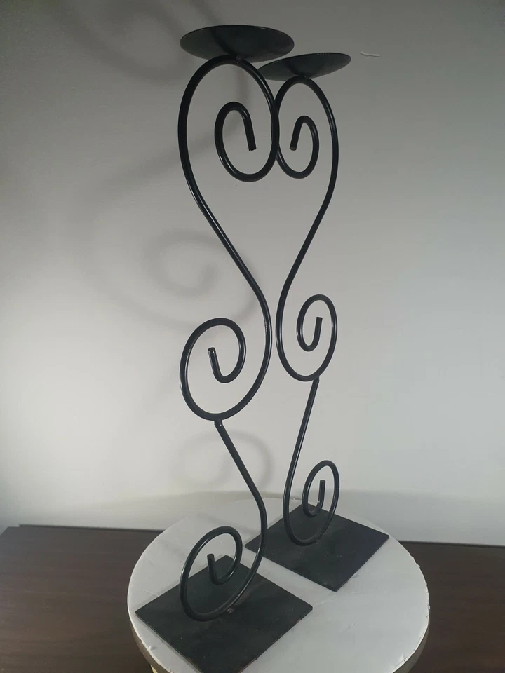 Tall Floor Candle Stand 1 Candle Pillar Holder Metal Scroll Body Flat Feet. - Image 3 of 4