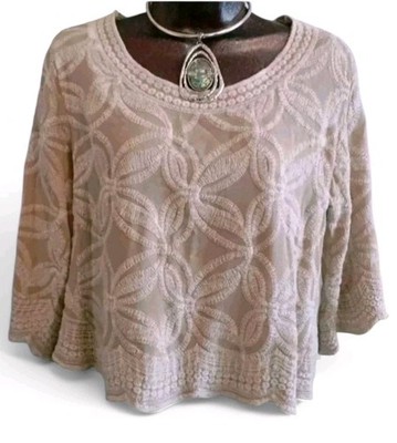 Solitaire Anthropologie Rayon Crop Top Embroidered Cottagecore Boho Hippy M