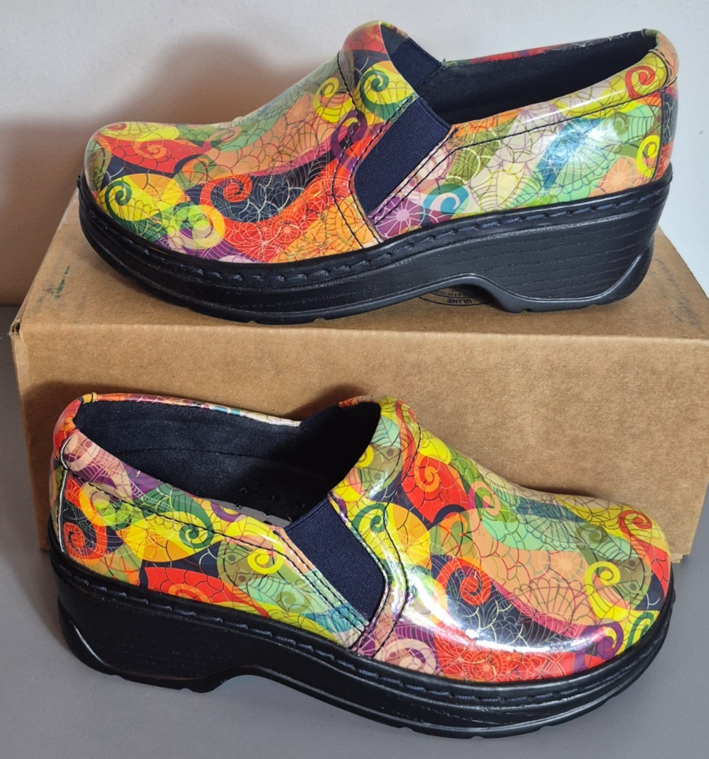 Klogs Womens Leather Slip-On Colorful Print Nurse Medical 