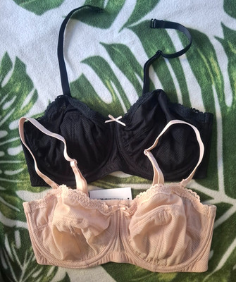 DEBENHAMS 2 Pack 34DD/E Strap/less Mesh Bras Black Fawn Underwired