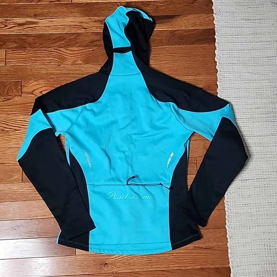 Pearl Izumi Elite Themal Cycling Jacket Hoodie S Turquoise Blue Full Zip Pockets - Image 3 of 4