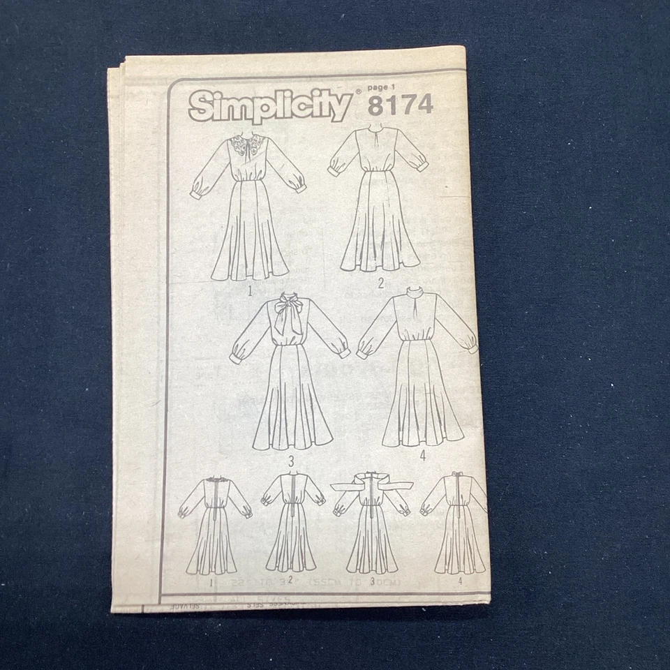 Vtg Simplicity Pattern 8174 80's Dress w/ Gored Skirt 10-16 Cut, free shipping - Image 4 of 4