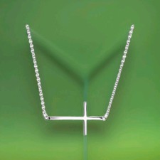 Horizontal Sideways Cross Silver Plated Pendant Necklace. Boxed Gift Idea