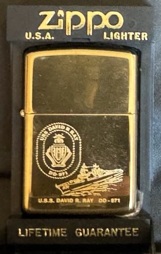 1993 Zippo Lighter USS David R. Ray DD-971 Solid Brass Unfired With Box